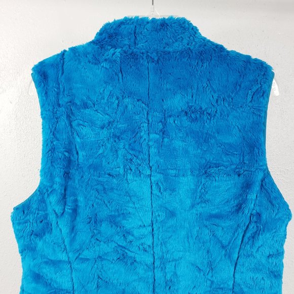 Women's Turquoise Lined Faux Fur Full Zip Inner Outer Pockets Jacket Coat Vest - Picture 9 of 12